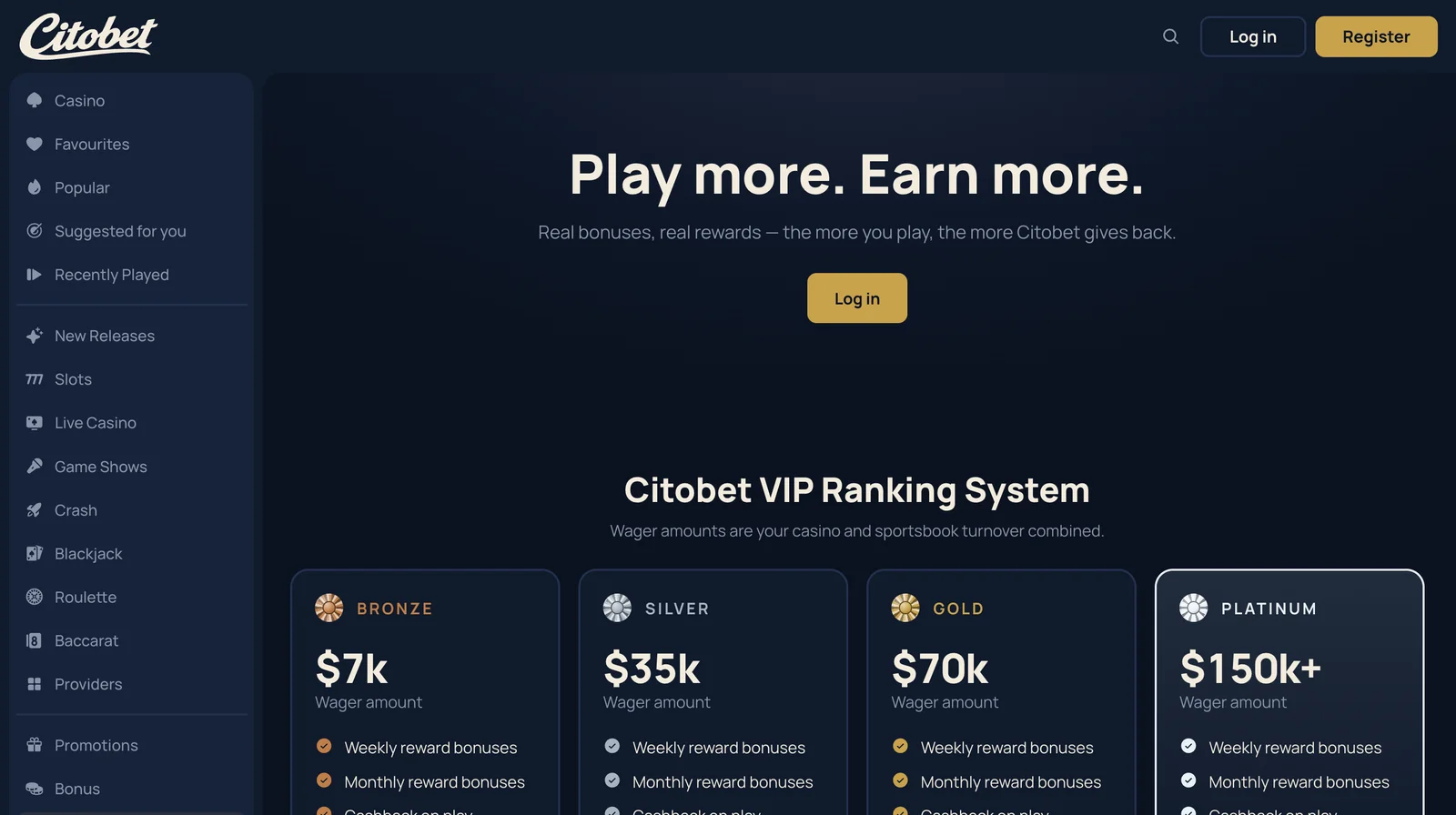A página do Clube VIP